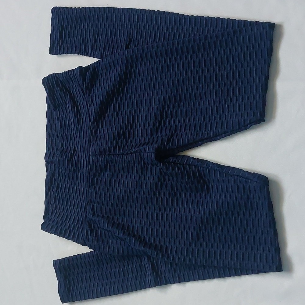 Womens Navy Blue Textured Leggings Size M‎